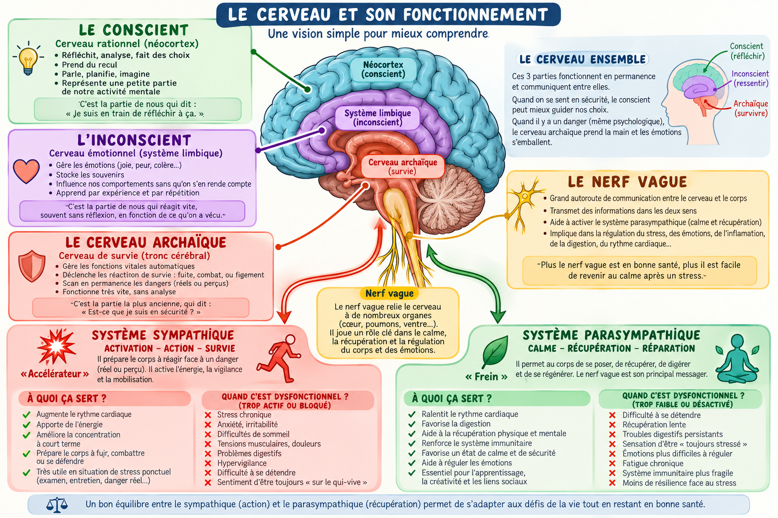 Schéma du nerf vague et du système nerveux sympathique et parasympathique